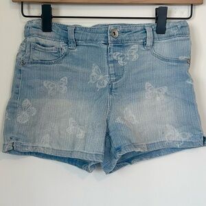 Kids Light Blue Butterfly Print Denim Shorts - Girls 10/12